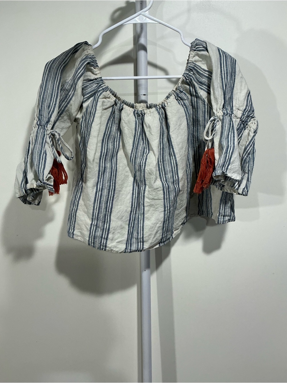 Tularosa Blue & White Striped Off-Shoulder Crop Top - Picture 3 of 6